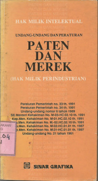 Hak milik intelektual undang-undang dan peraturan paten dan merek: hak milik perindustrian.--